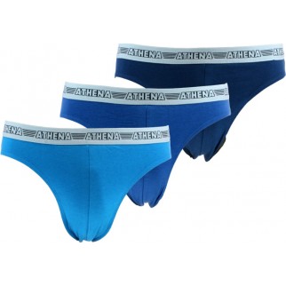 Athena | Lot de 3 slips bleus en coton stretch - LG11
