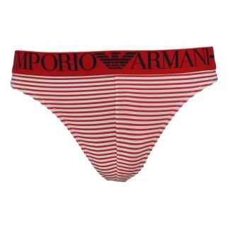 Emporio Armani | String à rayures rouges et blanches  en polyamide stretch - Sailor striped micro