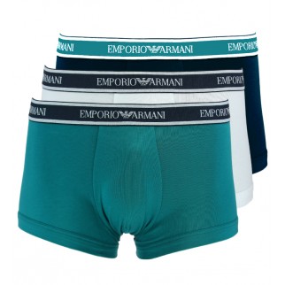Emporio Armani | Lot de 3 boxers blanc, bleu et vert en coton stretch - Core Logoband