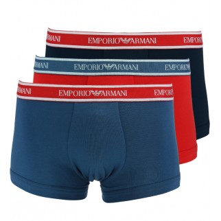Emporio Armani | Lot de 3 boxers bleus et rouge en coton stretch - Core Logoband