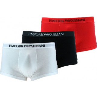 Emporio Armani | Lot de 3 boxers courts blanc, rouge et noir 100 % coton - 111610-CC722