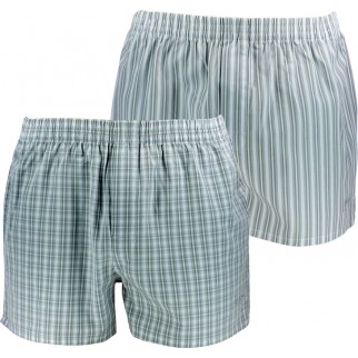 Hugo Boss | Lot de 2 caleçons gris à carreaux et à rayures 100 % coton - Woven